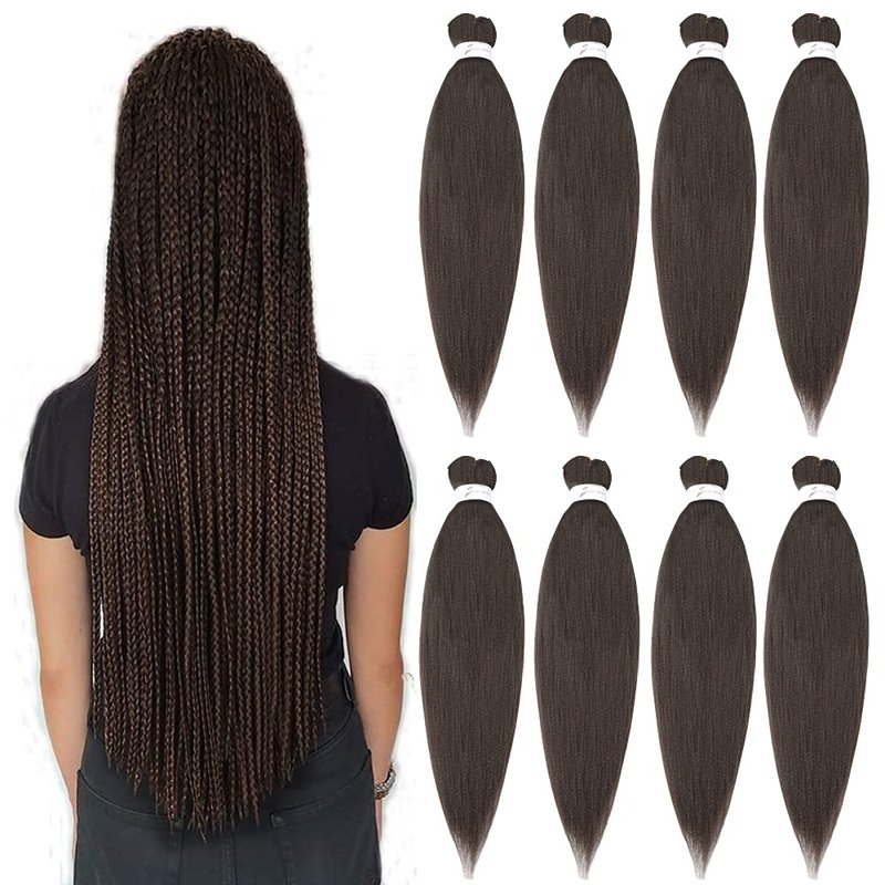 Pre-Stretched Braiding Hair - 20'' Synthetic Crochet Braids | Soft Yaki Straight Texture, 8 Packs, #4 Color