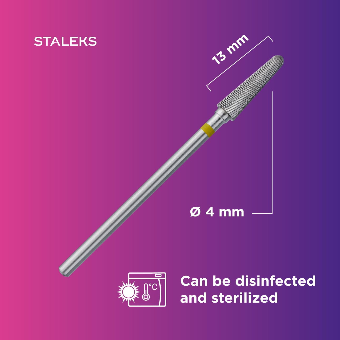 STALEKS PRO Expert Carbide Nail Drill Bit (Frustum, Yellow, 4mm Head / 13mm WP) – Very Soft Hardness for Delicate Artificial Nail & Skin Processing in Hardware Manicure/Pedicure