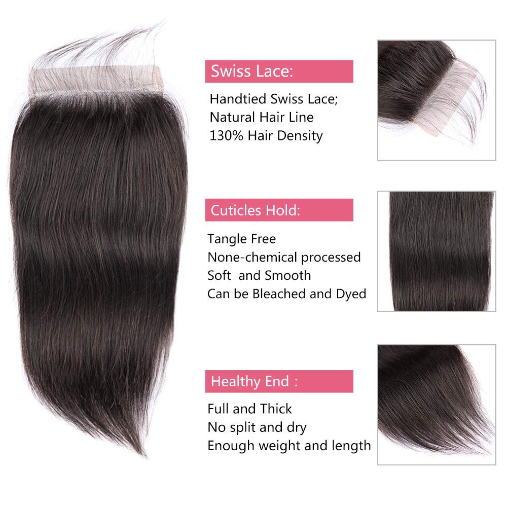5x5 Transparent Lace Closure Hair Closure Invisible Lace Closure 10A Brazilian Virgin Remy Human Hair Frontal Closure Human Hair Extensions Pre Plucked (5x5 lace closure straight, 16 inch)