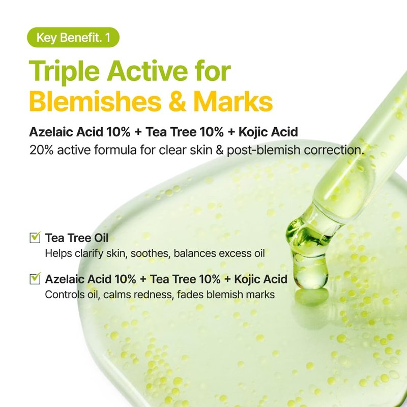 PURITO Azelaic Acid 10% + Kojic Acid + Tea Tree Facial Serum | for Blemish-Prone, Oily & Sensitive Skin | Redness Relief | Korean Skincare, 30mL 1.01 fl.oz