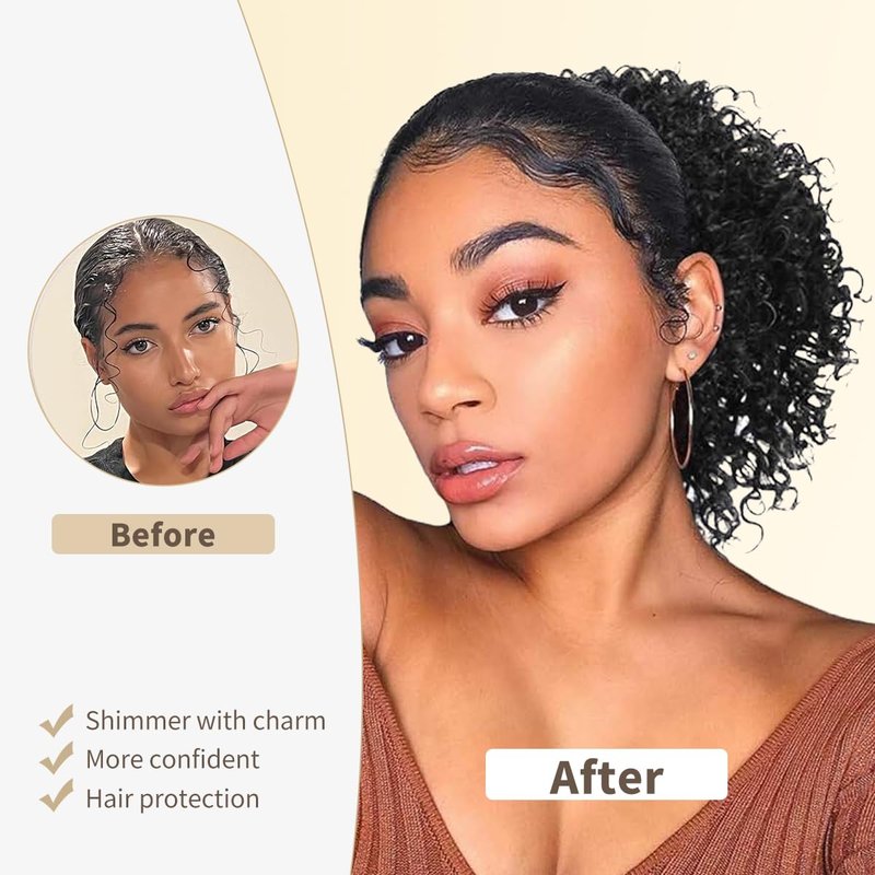 Drawstring Ponytail Human Hair - 4C Kinky Curly Extension for Black Women | 8 Inch Natural Volume & Length