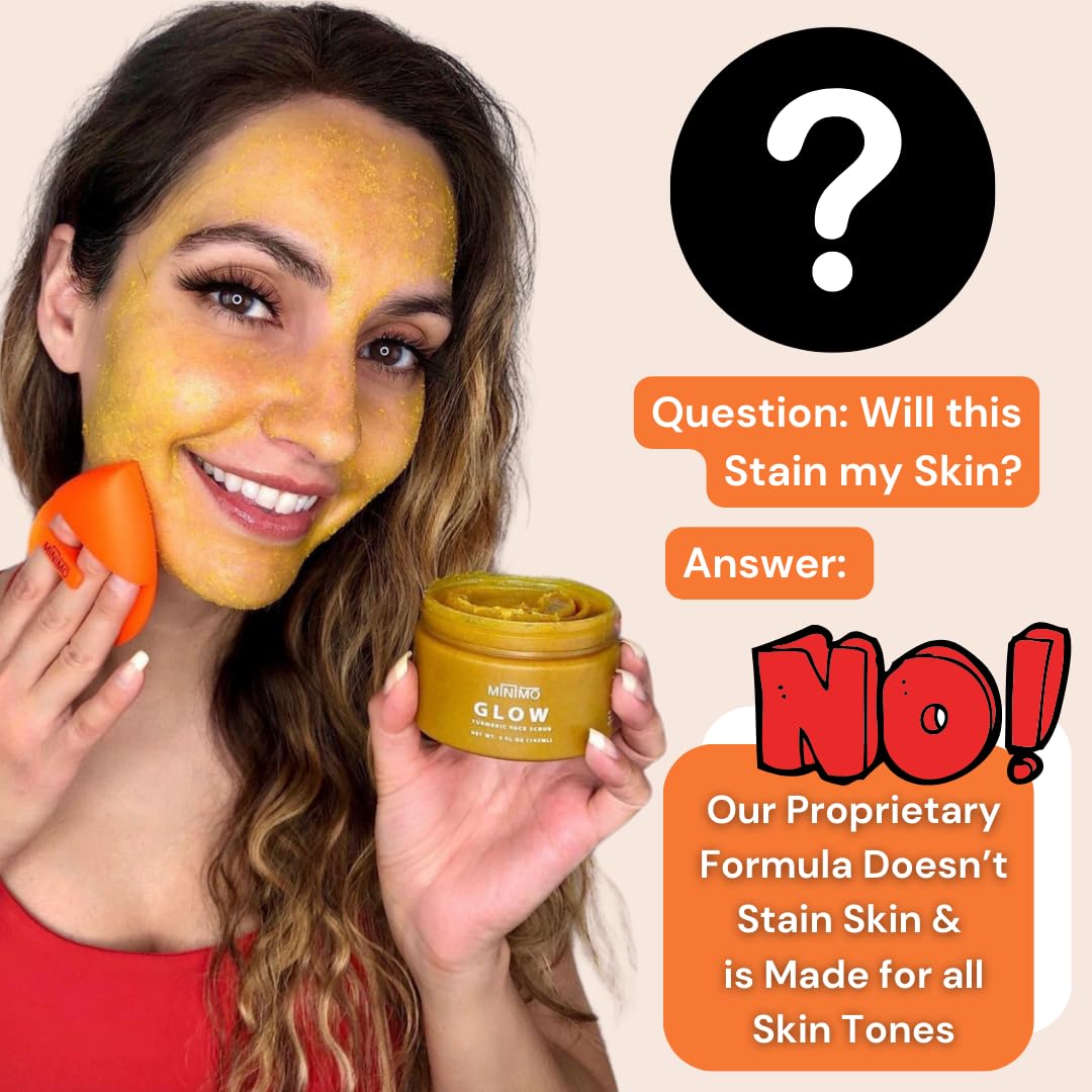 Minimo Glow Turmeric Face Scrub (Unscented) With Heart Applicator - Infused with Turmeric, Manuka Honey, Cinnamon, and Chamomile - Face Scrubber for All Skin Types - 5 FL OZ (147 ML)