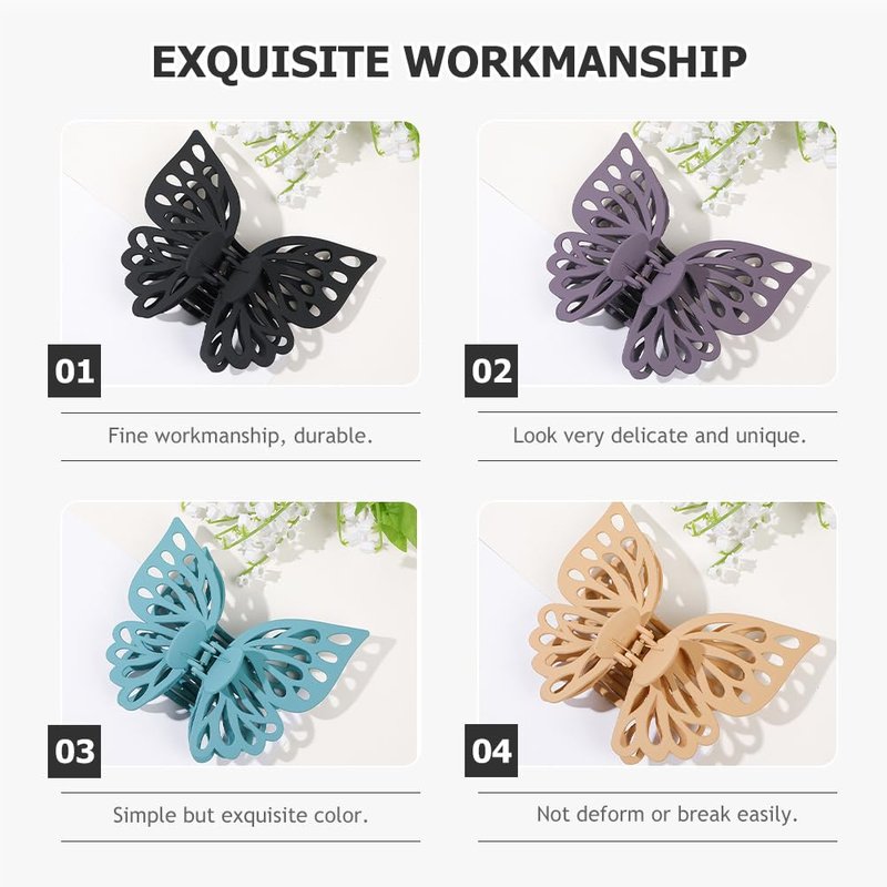 KALLORY Butterfly Hair Clips - 8 Large Claw Clips for Women & Girls | Stylish Hair Accessories
