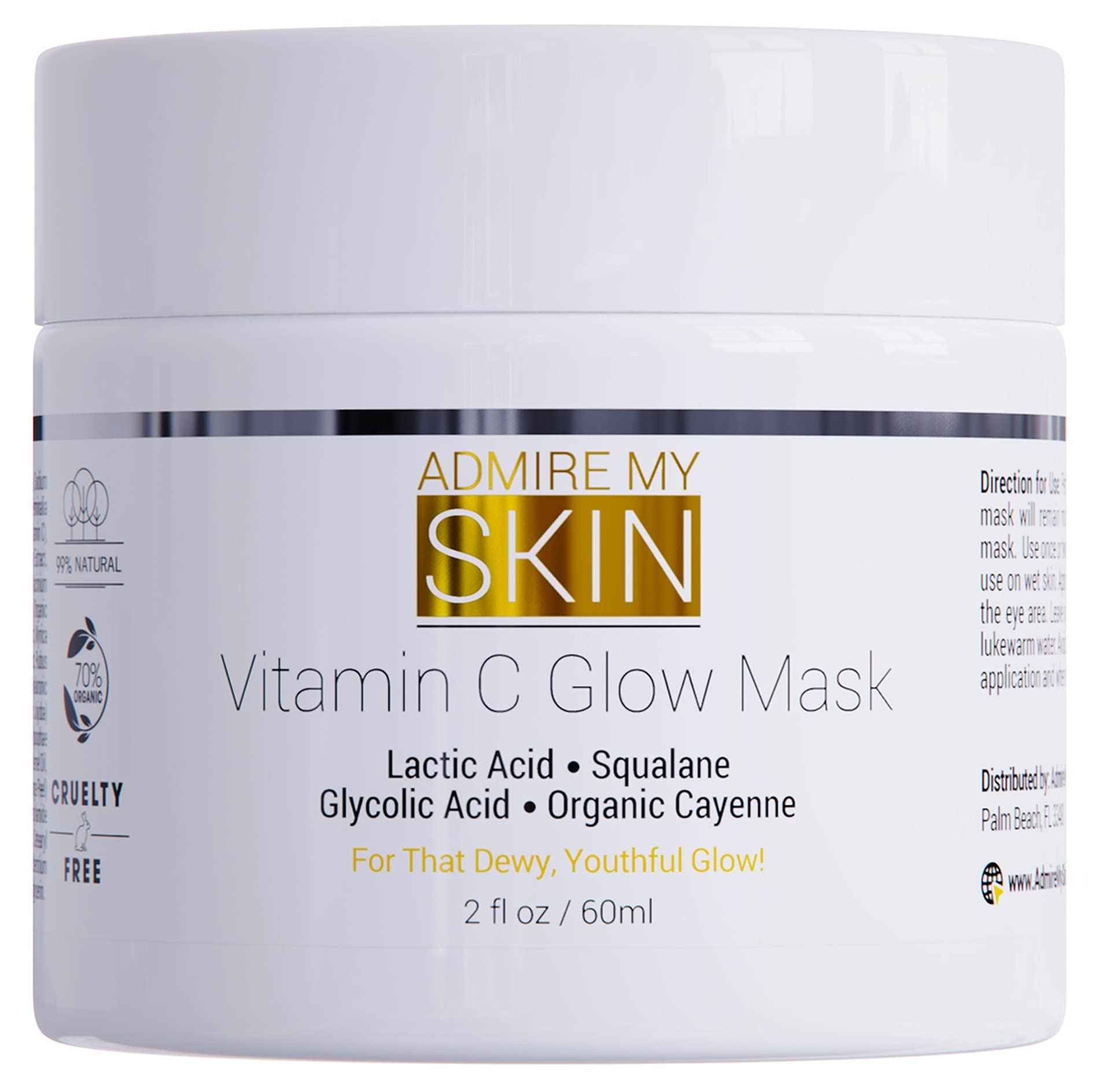 Vitamin C Mask for Face – Brightening Face Masks Skin Care Contains Glycolic Acid and Lactic Acid + Squalane Oil – Hydrating Beauty Face Mask for Glowing Youthful Skin and Smooth Even Skin Tone 2oz