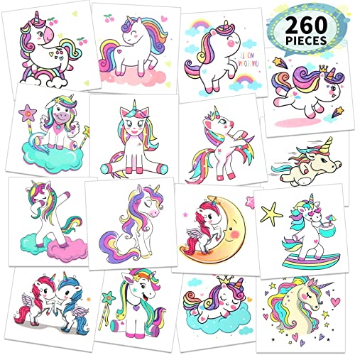 Waterproof Temporary Tattoos For Kids - 260 Pieces | Unicorns & Mermaids | Temporary Tattoo Sheets for Girls | Party Favor for Goody Bags | Non-toxic¡¢Skin-Safe*¡¢Cosmetic-Grade