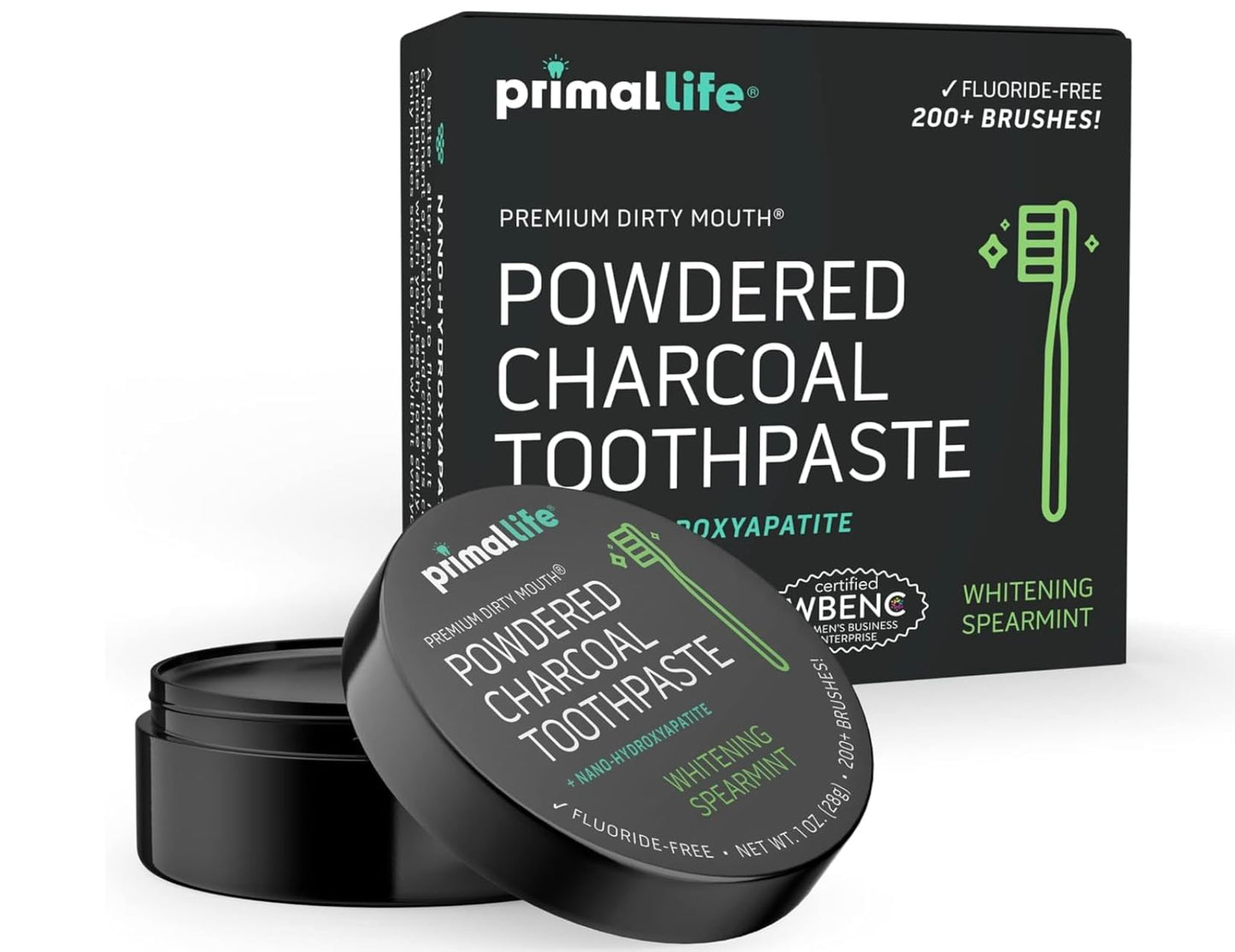 2 Pack of Primal: Life Organics! - Dirty Mouth Toothpowder, Activated Charcoal Tooth Cleaning Powder, Essential Oils with Kaolin & Bentonite Clay, Organic, Whitening Spearmint, 1 oz +LuxProdX Sticker