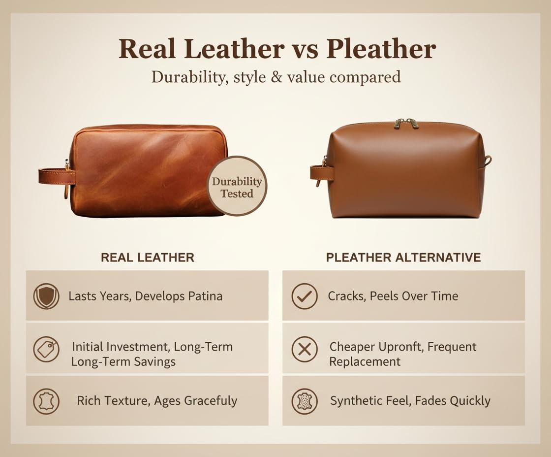 The Tannery Genuine Leather Toiletry Bag For Men & Women, Lightweight Pouch For Unisex, Durable Makeup Kit Bag, Best Gift For Father's Day, Stylish Travel Organizer, Thanks Giving (Tan Brown)