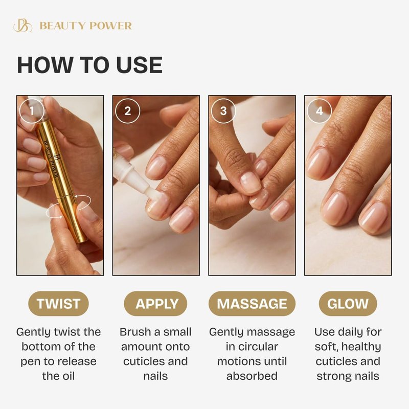 Beauty Power Nail Oil Cuticle Pen - Rose – Nail Strengthener & Growth Serum with Vitamin A, D, E, B5, Grapeseed & Natural Oils – Repair for Brittle, Peeling, Thin Nails – Gift Idea
