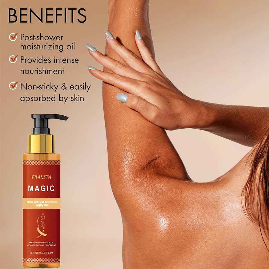 PHANSTA Body Firming Oil, 3.38 FL 0Z, Natural Botanicals for Women, Fast-Absorbing with Cactus Extract& Camellia Oil, Vitamin E, for Arms, Legs, Stomach & Body