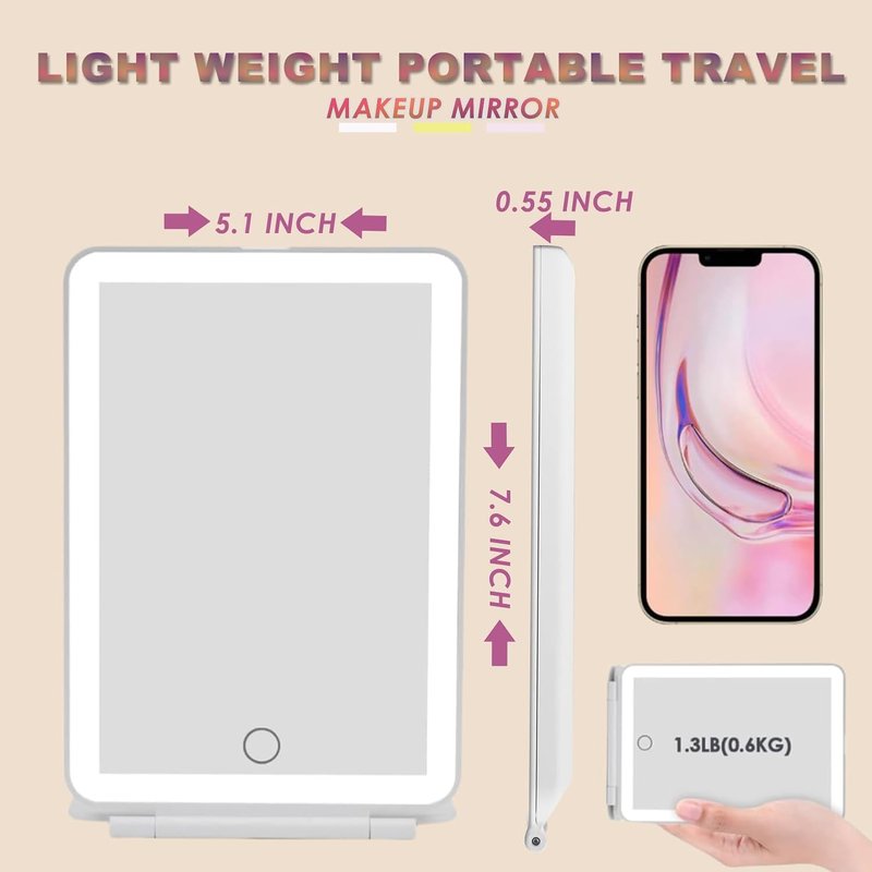 Lighted Makeup Mirror - 10X Magnification Folding Vanity Mirror | Rechargeable Travel Design, 72 LEDs, White