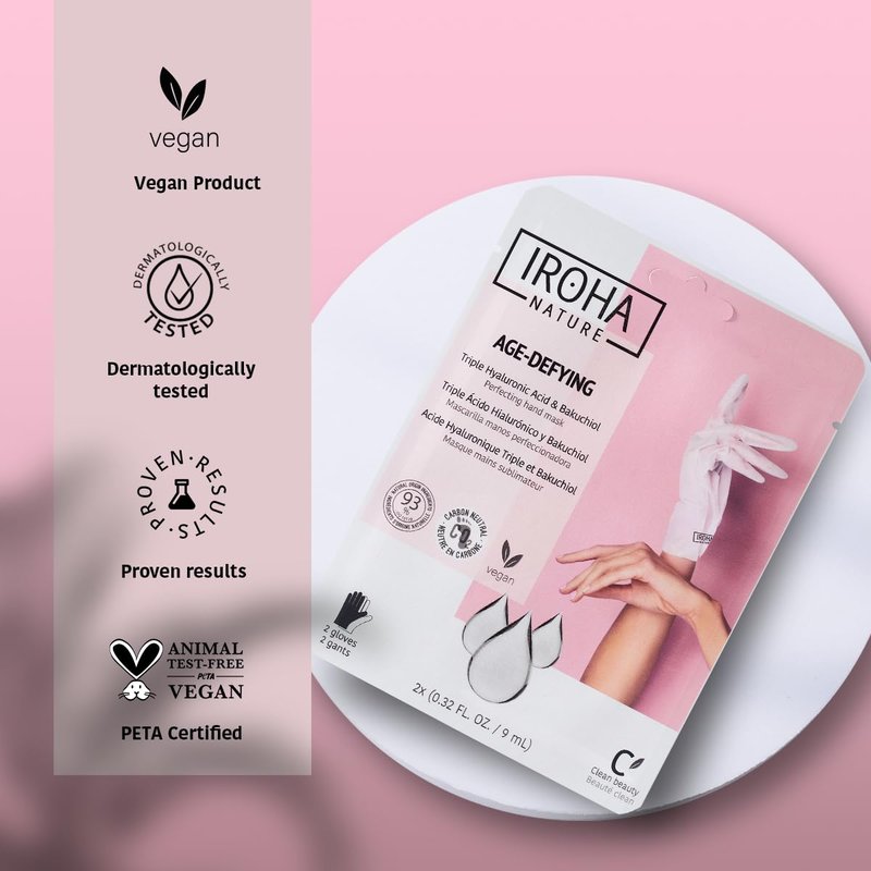 IROHA NATURE Anti-Aging Hand Mask Gloves | 15 Pairs | Triple Hyaluronic Acid, Bakuchiol & Niacinamide | Reduces Wrinkles & Dark Spots | Vegan & Cruelty-Free | 93% Natural Ingredients