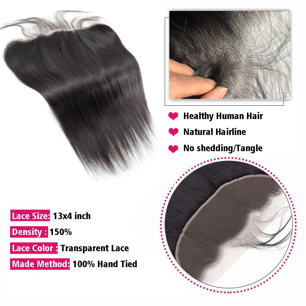 CHEEON 13x4 HD Lace Frontal 18 Inch Brazilian Straight Lace Frontal Closure Human Hair 100% Unprocessed Virgin Human Hair Frontals Pre Plucked with Baby Hair 150% Density Natural Black
