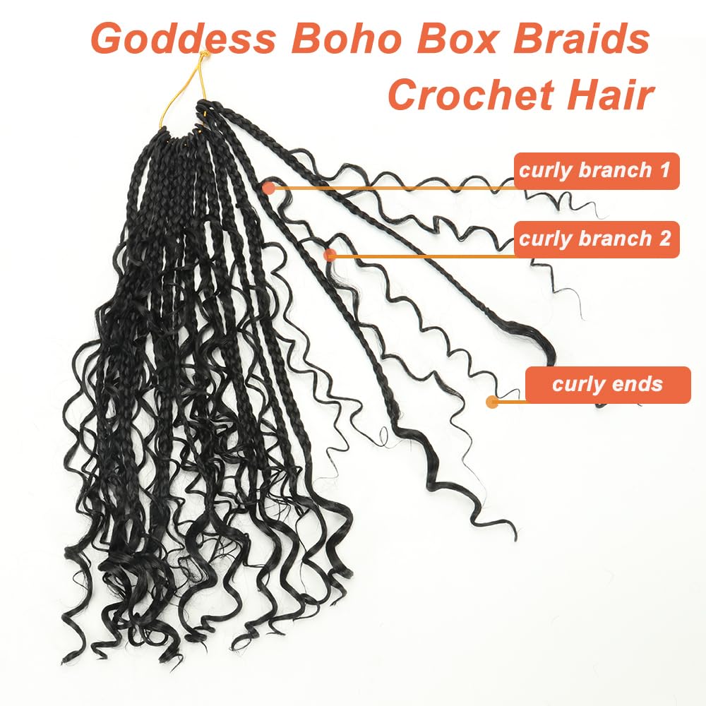 Goddess Box Braids Crochet Hair 8 Packs 3S New Goddess Box Braids Crochet Hair for Black Women Ombre Color Pre-Looped Synthetic Braiding Hair Extension for Black Women（24",8packs,1B）