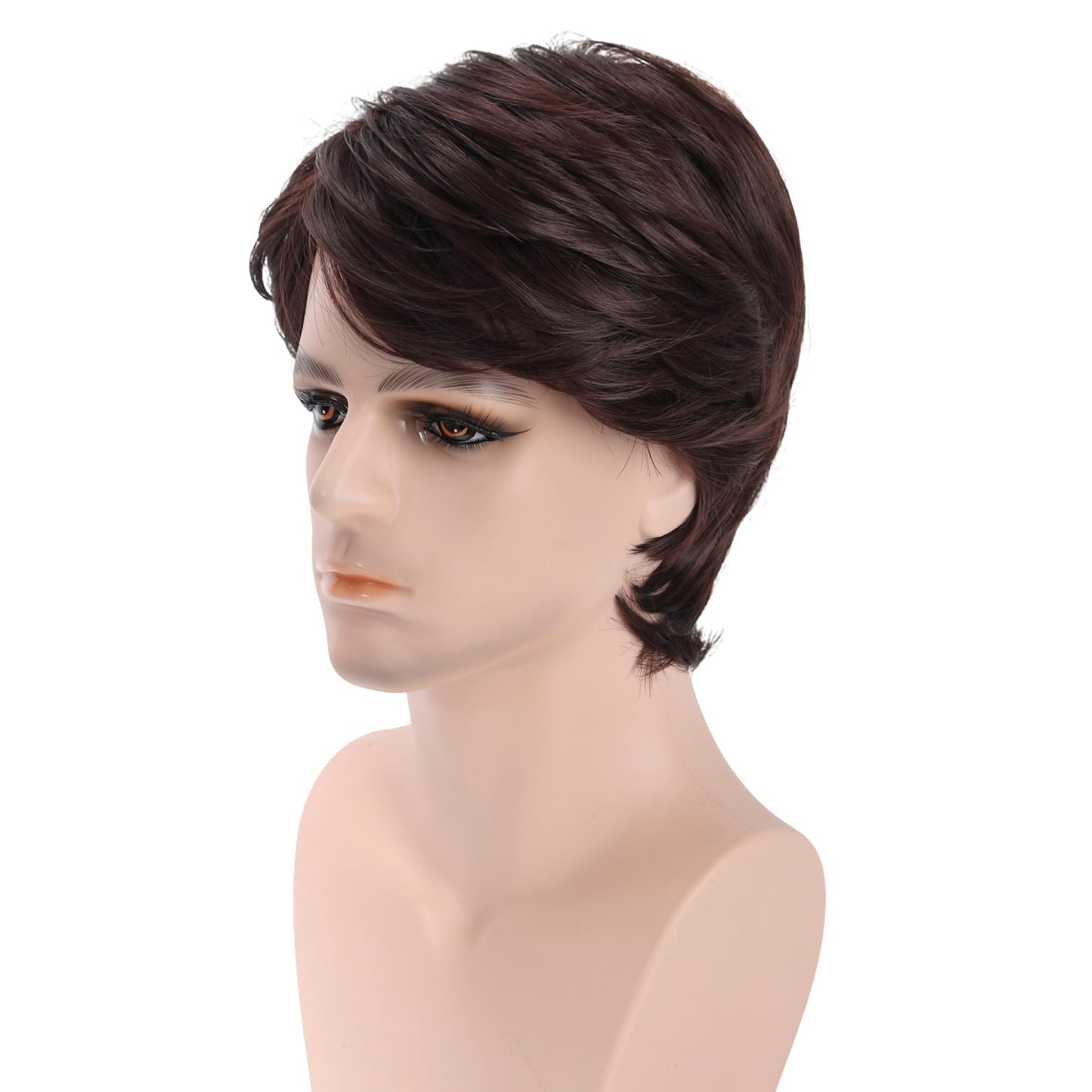 VRbeatter Short Brown Wig for Men Layered Cut Wavy Fluffy Hair Wig with Bangs for Men Highlight Short Wig Natural Looking Synthetic Wigs for Daily Use Brown Mix Gold (M610)
