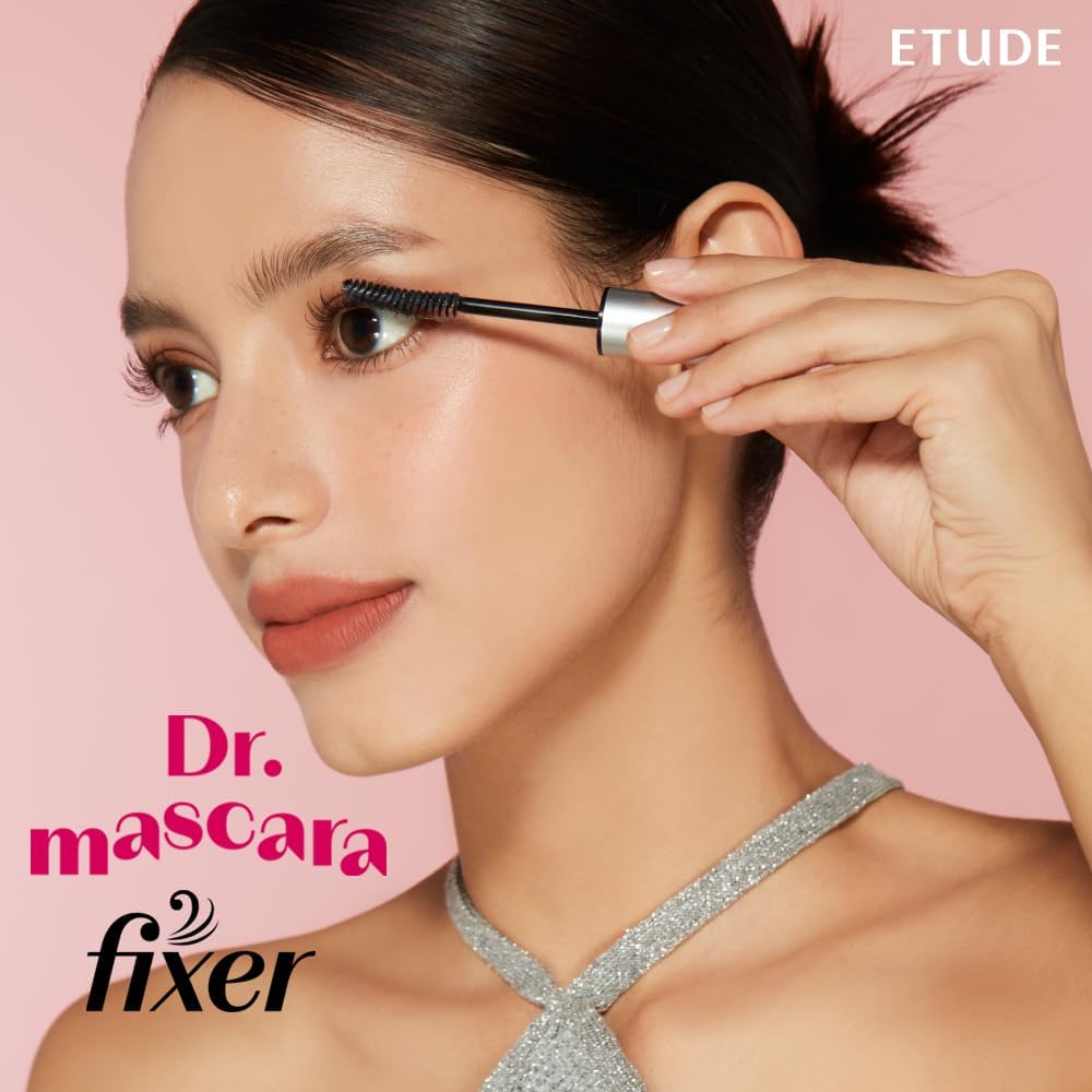 ETUDE Dr. Mascara Fixer, Black Mascara, Korean Mascara Fixer, Long-Lasting Wax Formula, All-Day Curl Hold, Smudge-Proof, Korean Makeup, Beauty, Vegan Certified (0.21 Fl Oz)