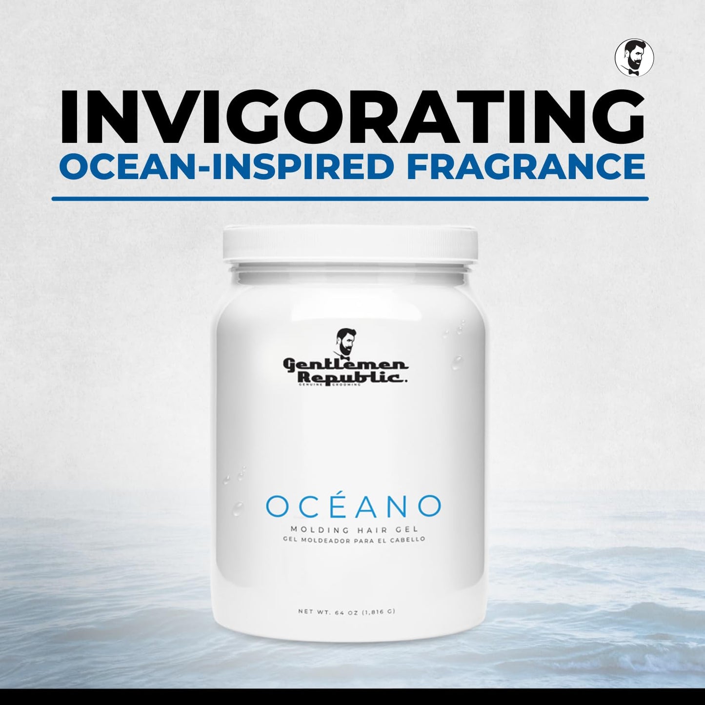 Gentlemen Republic Oceano Men's Hair Gel 32oz - Strong Touchable Hold and High Shine Styling Gel for Hair, 100% Alcohol-Free Professional Formula with Fresh Scent, Mens Hair Product Made in USA