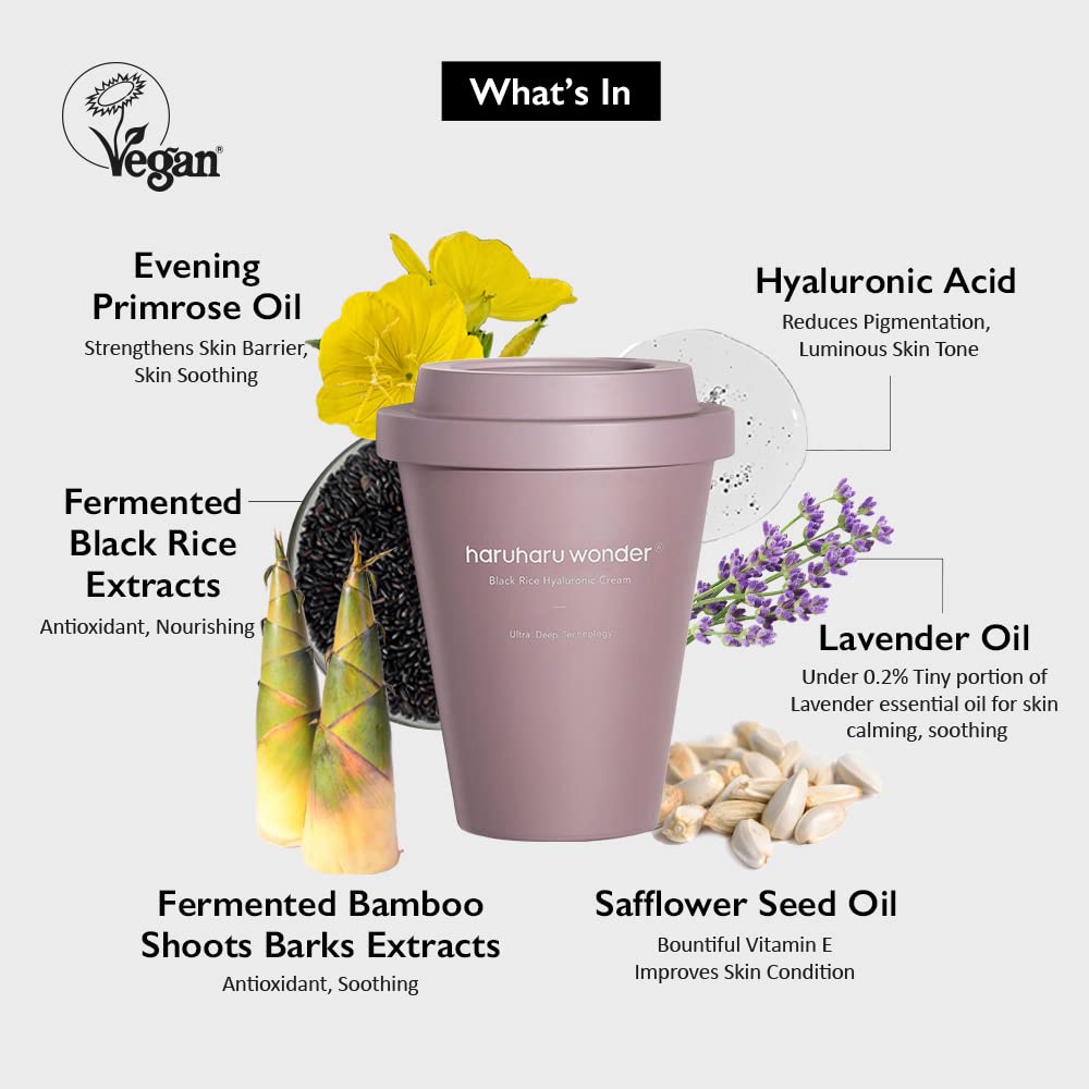 Haruharu Wonder Black Rice Hyaluronic Cream - Vegan Fermented Facial Moisturizer | 3.2 fl. oz / 90ml