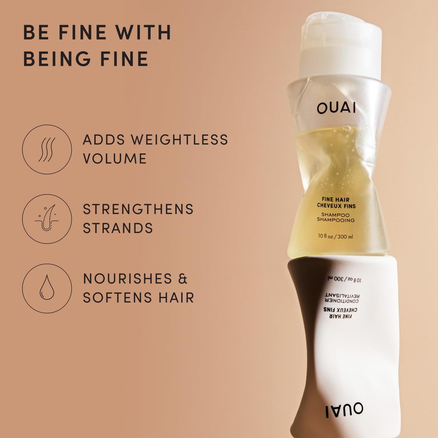 OUAI Fine Hair Shampoo & Conditioner Set, Travel Size - Volumizing Shampoo & Conditioner - With Strengthening Keratin, Biotin & Chia Seed Oil - Sulfate, Paraben & Phthalate Free (3 Oz)