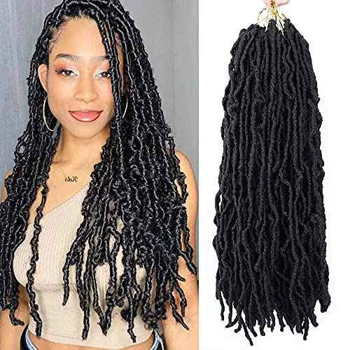 Violet 18 Inch New Faux Locs Crochet Hair Soft Locs Crochet Hair Natural Faux Braids Pre-looped Synthetic Afro Roots Braid For Black Women (18Inch, 6Packs, 1B)