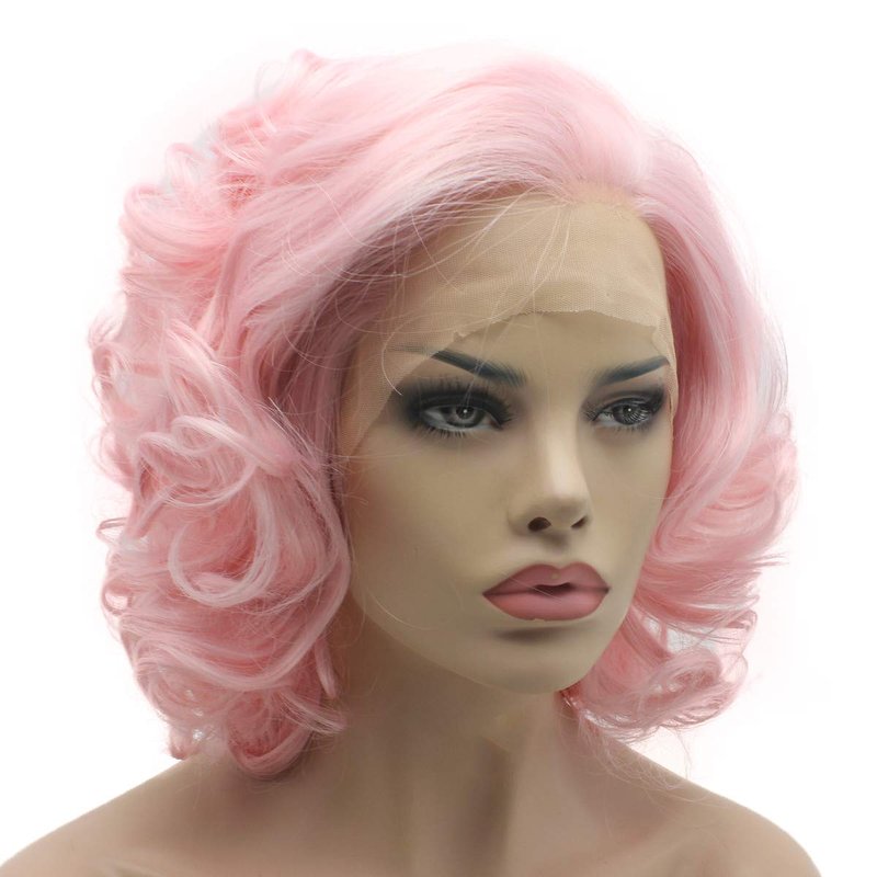 Pink Lace Front Wig | 10-Inch Heat-Friendly Synthetic Hair, Heavy Density, Realistic Look