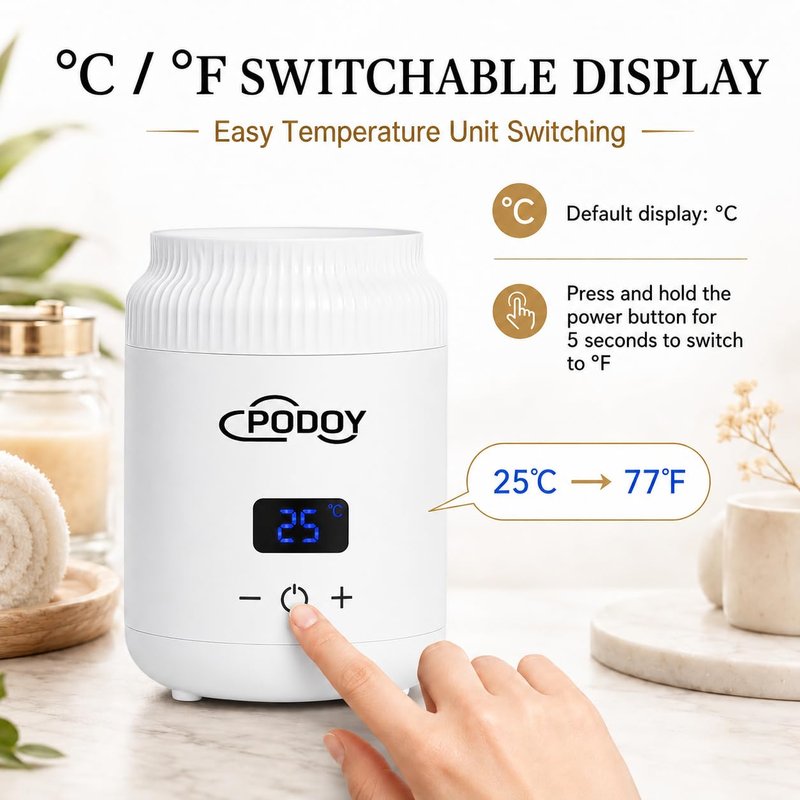 PODOY Mini Wax Warmer - Switchable Display, Portable for Hair Removal with 100 Wax Sticks, Non-Stick Waxing Kit for Women's Face and Body, Professional Melter Machine