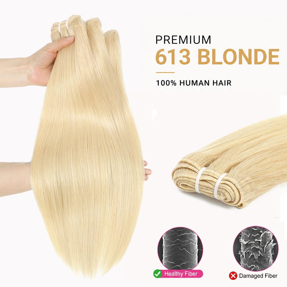 613 Bundles Human Hair 18 Inch 12A Grade 100% Unprocessed Brazilian Virgin Blonde 613 Human Hair Extensions For Women 100g Blonde Bundles Human Hair