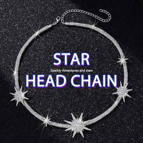 JEAIRTS Rhinestone Headband Silver Star Hair Band Sparkly Bridal Forehead Crystal Headpiece Prom Rave Hair Accessories for Women