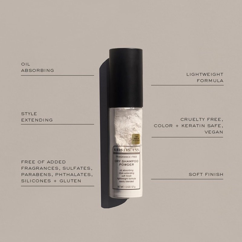 Kristin Ess Hair Dry Shampoo Non-Aerosol Powder for Oily Hair - Mattifying, Style Extending, Fragrance Free, Dry Shampoo for Men and Women, Easily Blended, Lightweight Formula, Vegan, 1.3 oz