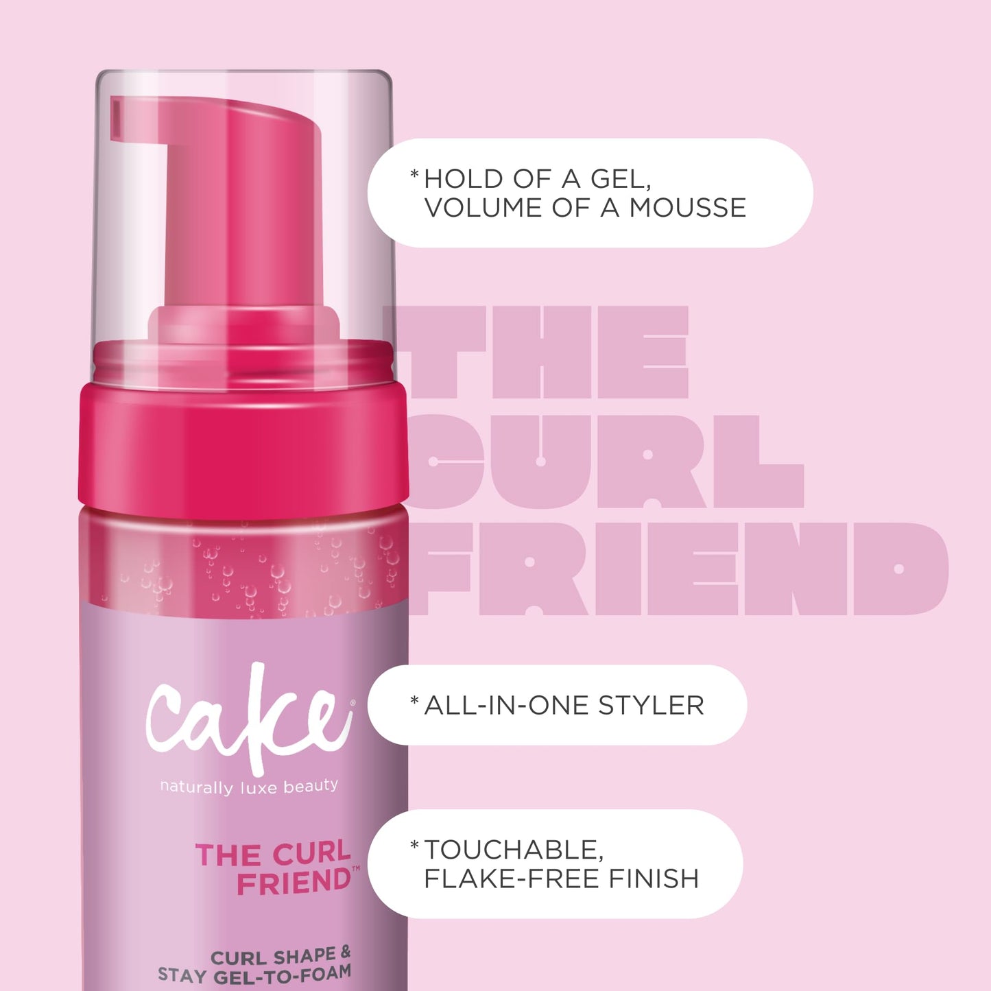 Cake Beauty Gel-to-Foam Curl Styler, The Curl Friend – High Hold Curl Defining Gel, Frizz Protection, Coconut Oil & Shea Butter - For Curly Hair- 6.8 fl oz./ 200 mL