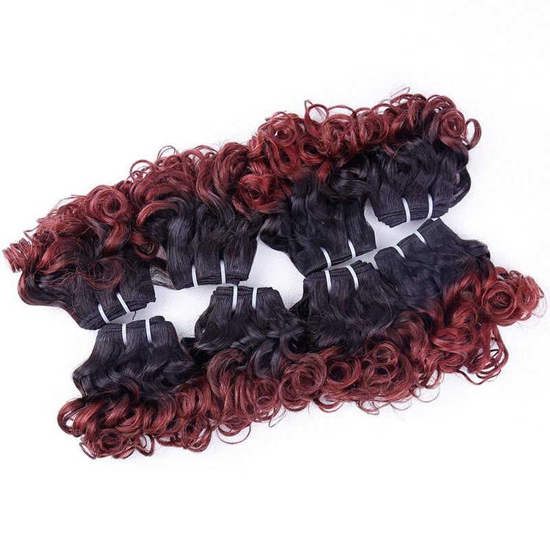 Ombre Hair Bundles 1B/530 Brazilian Short Curly Wavy Human Hair Bundles(8” 8” 8” 8” 8” 8” 8” 8”) 25g/bundle Unprocessed Short Bob Curly Hair Bundles Two Tone Ombre Weave Hair 8 Bundles Total 200g
