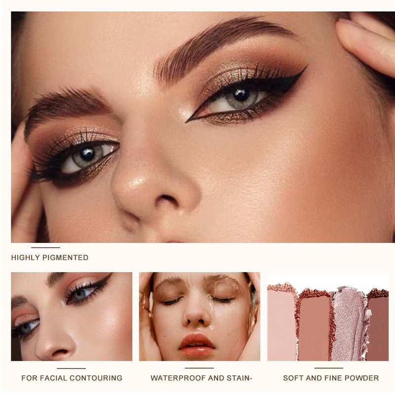 5 Colors Neutral Nude Matte & Shimmer Eyeshadow Palette,Rose Cocoa Brown Pink Neutral-Cool Mattes Glitter Eye shadow Contour Makeup Palette for Mature Women, Blue Green Eyes, Daily Natural Makeup.
