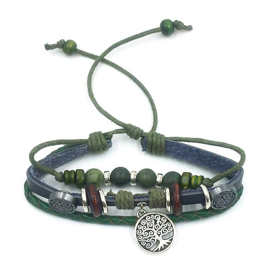 Connemara Marble and Leather Tree of Life Bracelet