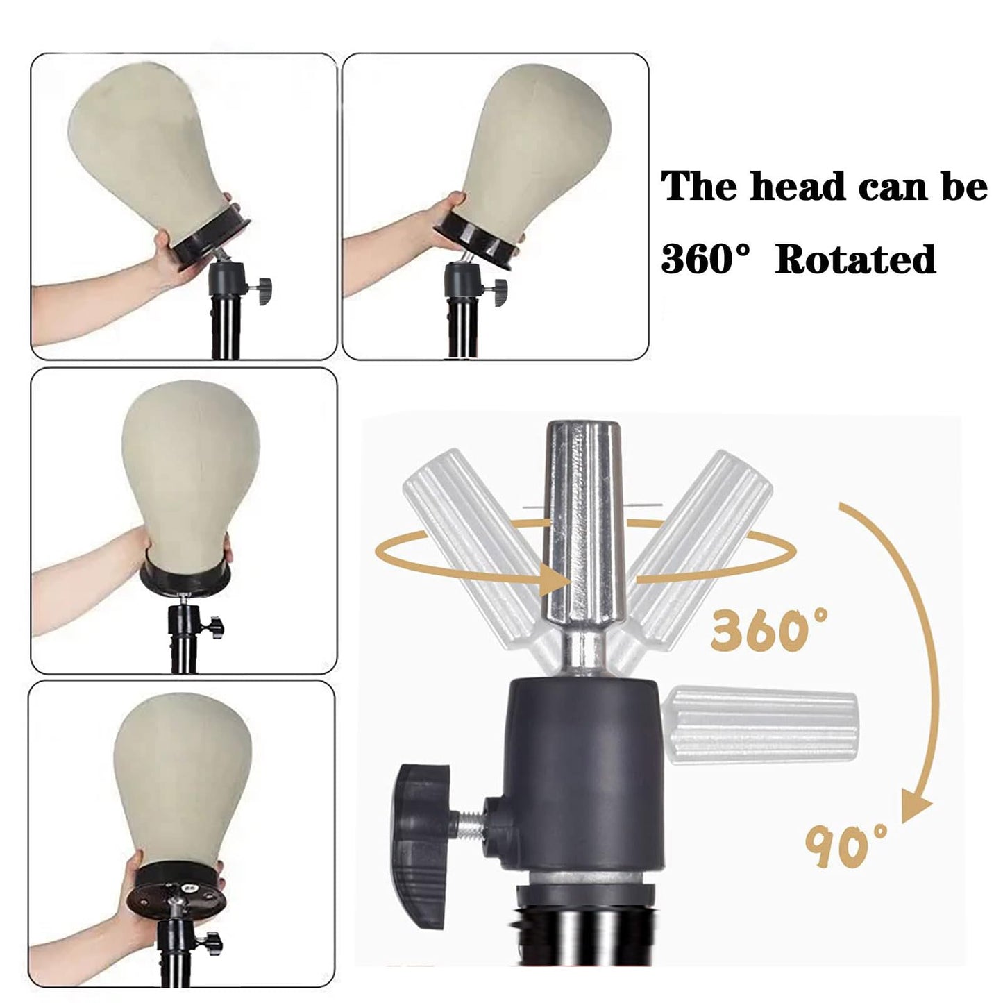 Heavy Duty Wig Stand Tripod, Wig Head Stand Mannequin Head Stand, Adjustable Holder for Styling Cosmetology Hairdressing Training (64 inch with no pedal)