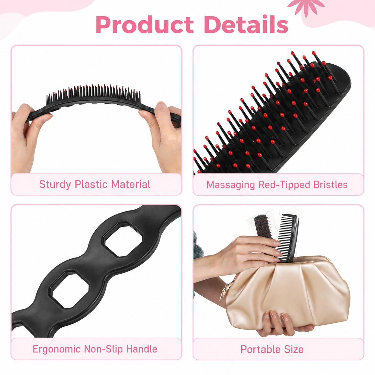 Hair Brushes, 48 Pcs Bulk Hair Brushes and Combs for Homeless Individually Wrapped Hairbrushes, Massaging Smoothing Comb Brushes