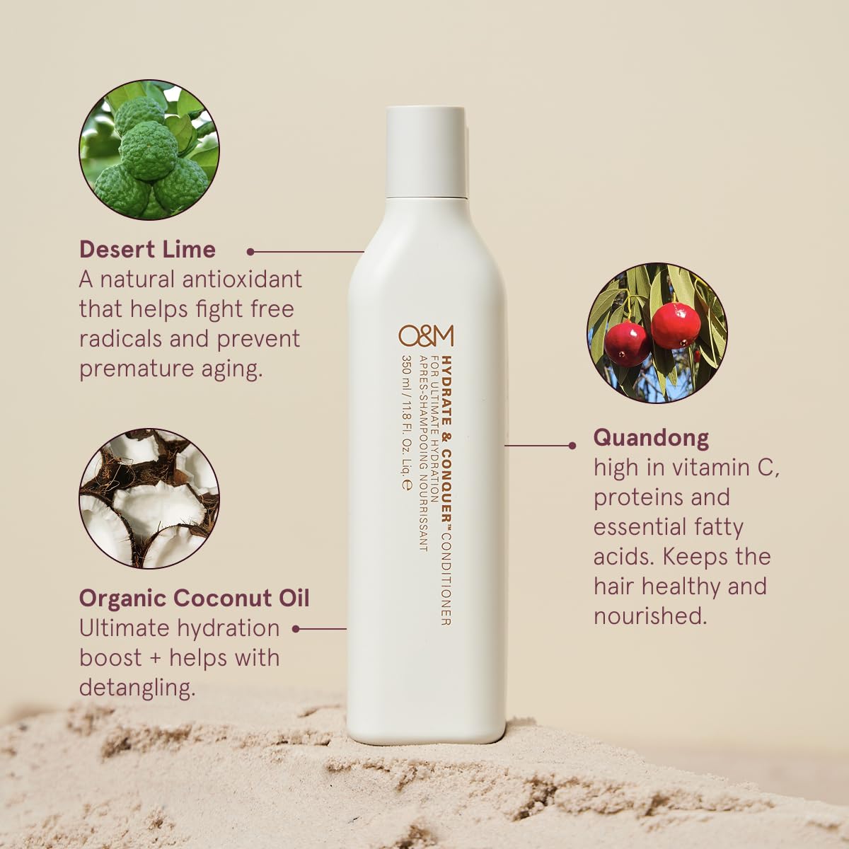 O&M Hydrate & Conquer Conditioner, Deep Moisturizing Dry, Damaged Hair Conditioner, Organic Coconut Oil, Vitamin C, Amino Acids, Color Safe, Vegan, Sulfate Free, Cruelty Free, Made in Australia, 350ml
