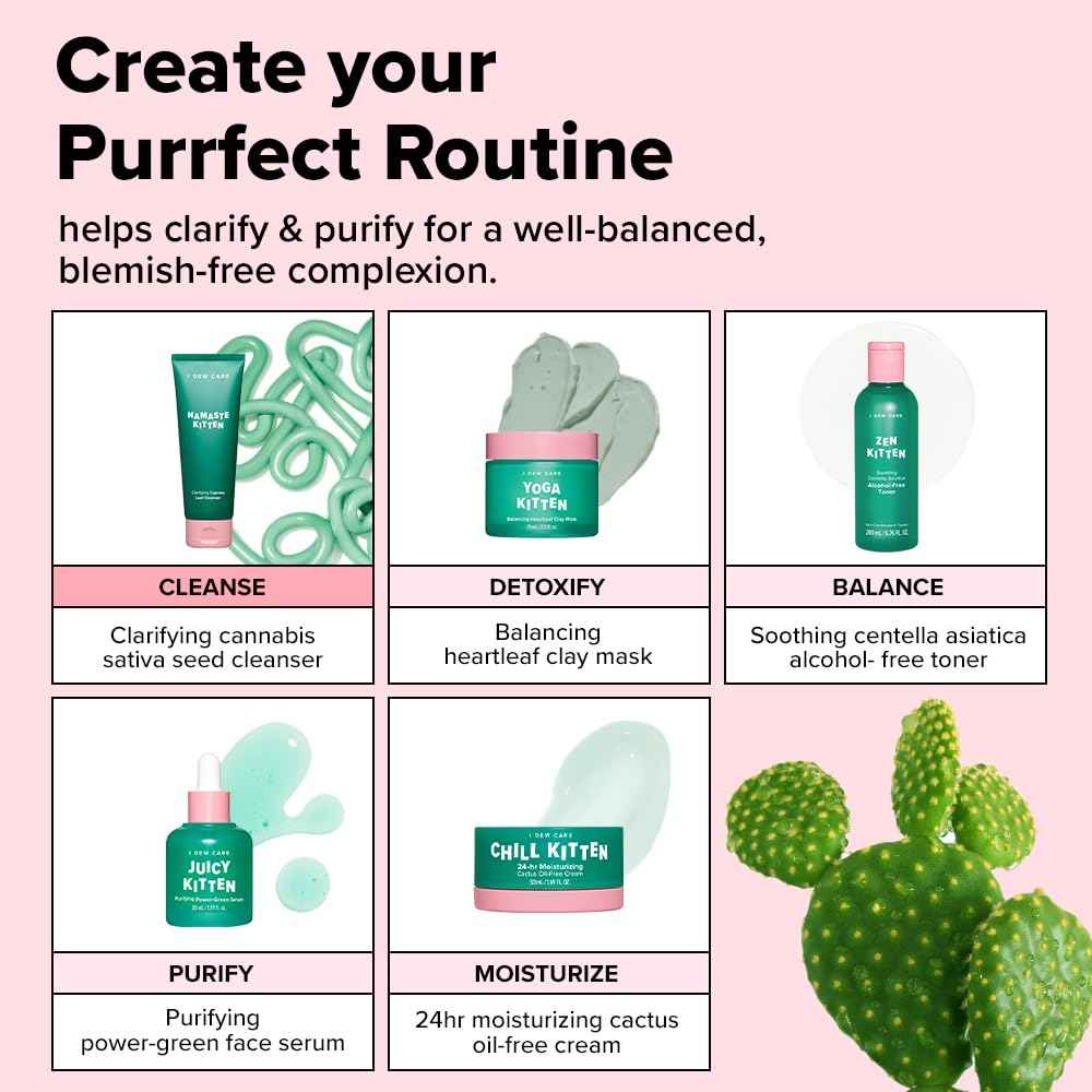 I DEW CARE Acne Facial Foam Cleanser - Namaste Kitten | Clarifying Heartleaf, Makeup Cleansing, Korean Skincare, Vegan, Cruelty-free, Paraben-free, Gentle Face Wash for Dry Skin