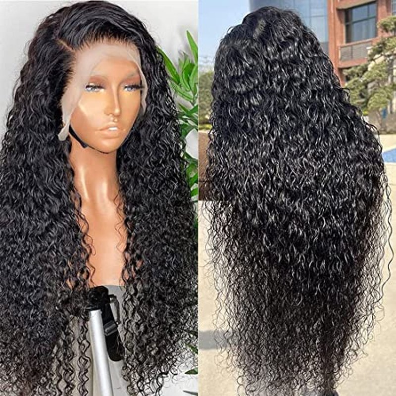 Water Wave Lace Front Wigs for Black Women HD 13x4 Glueless Lace Frontal Human Hair Pre Plucked with Baby Hair Wet and Wavy Wigs 150% Density Natural Color (24 Inch)