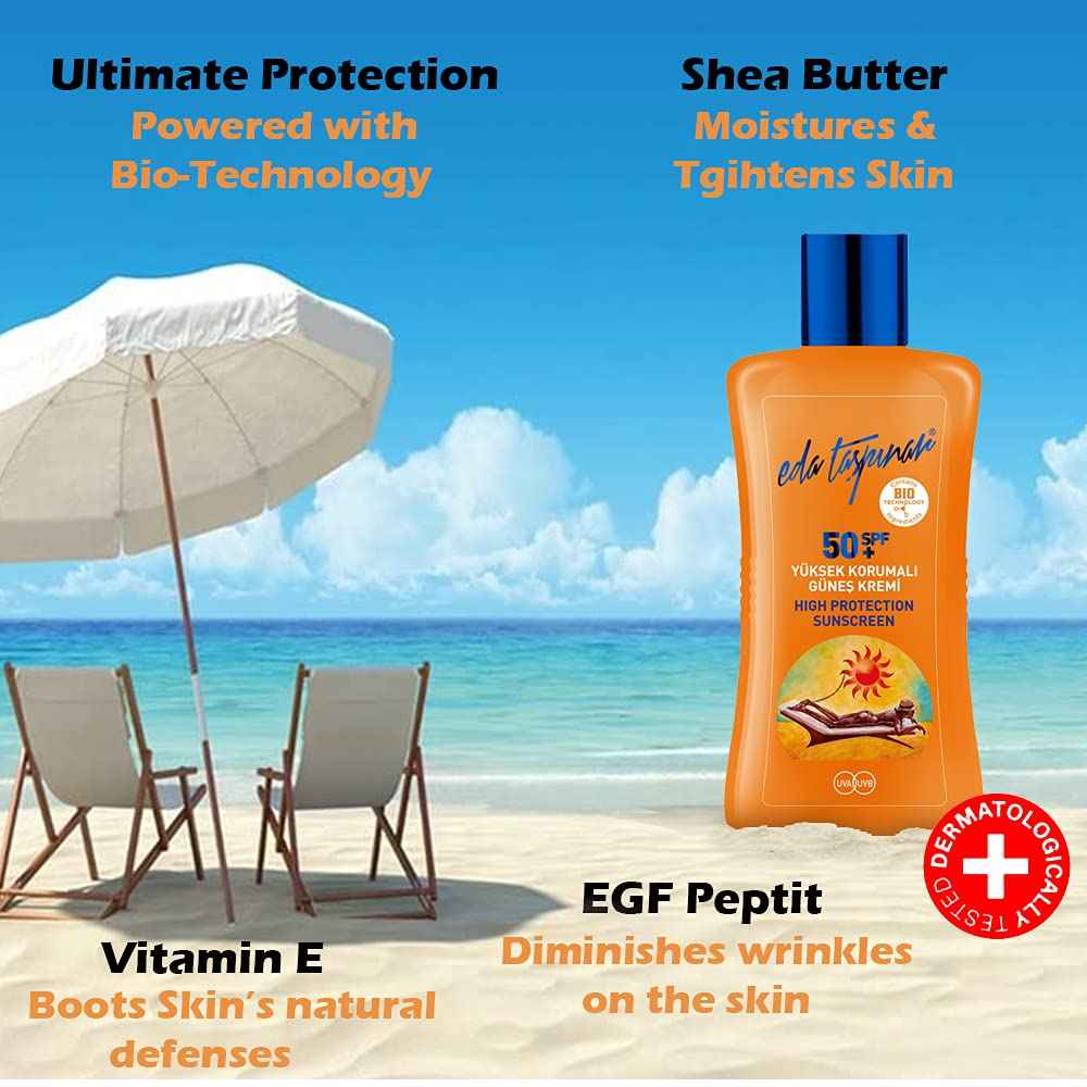 Eda Taspinar High Protection Sunscreen Lotion SPF 50+ Sensitive Skin|Face & Body | UVA/UVB Protection | Bio Techonolgy Ingredients for Reparing Sun Damage | Face and Body (200 ml/6.8 fl oz) 1 Pack