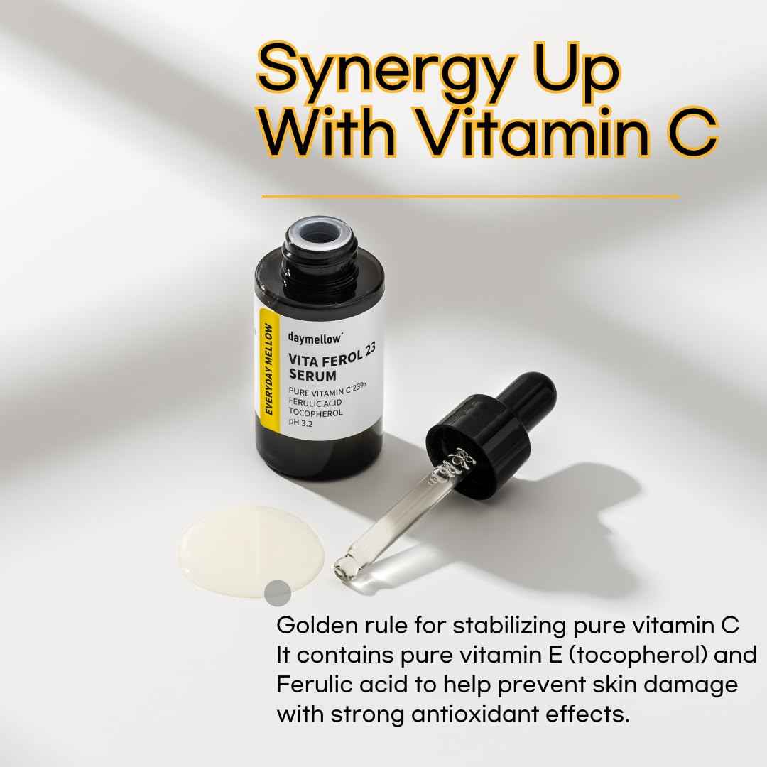 daymellow Vita Ferol 23 Serum 0.67fl.oz/20ml, Vitamin C Face Serum, Vitamin C 23%, Centella, Glutathione, Brightening, for Sensitive Skin, Acne, Dark Spots, Uneven Skin, brightening, Korean Skincare
