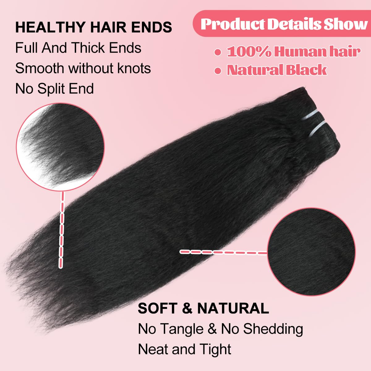 Kinky Straight Clip in Hair Extensions Real Human Hair 8pcs 20Clips Yaki Straight Clip Ins 16Inch 110g Full Head Hair Extensions Brazilian Remy Hair Double Weft Natural Black