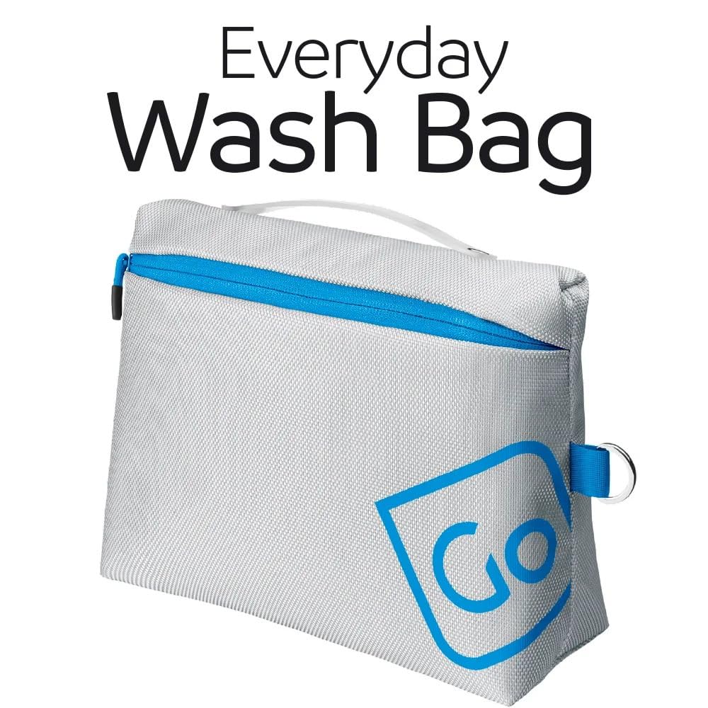 Go Travel Wash Bag, Silver and Green, 2 organiser pockets, 11.42 x 7.48 x 3 inches, Wipe Clean lining and carry handle