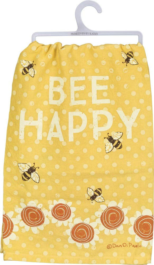 Primitives by Kathy 38310 Charming Kitchen Dish Towel, Bee Happy- Yellow