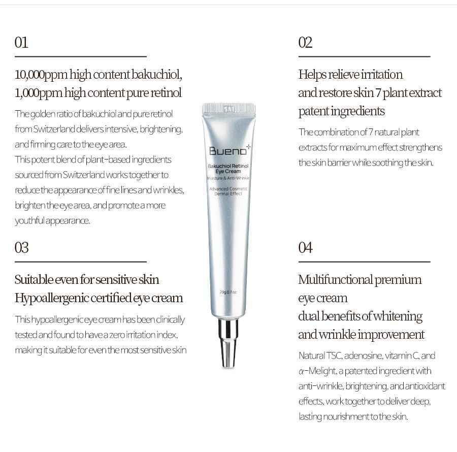 Bueno+ Bakuchiol Retinol Eye Cream 0.7 fl.oz (20g) | Eye Cream for Dark Circles, Puffiness & Wrinkles