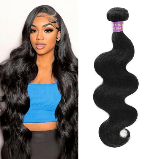 14A Human Hair Bundles 24 Inch Body Wave Bundles Human Hair 100% Unprocessed Brazilian Virgin Hair Body Wave 1 Bundle Human Hair Extensions for Women Natural Color Quick Weave