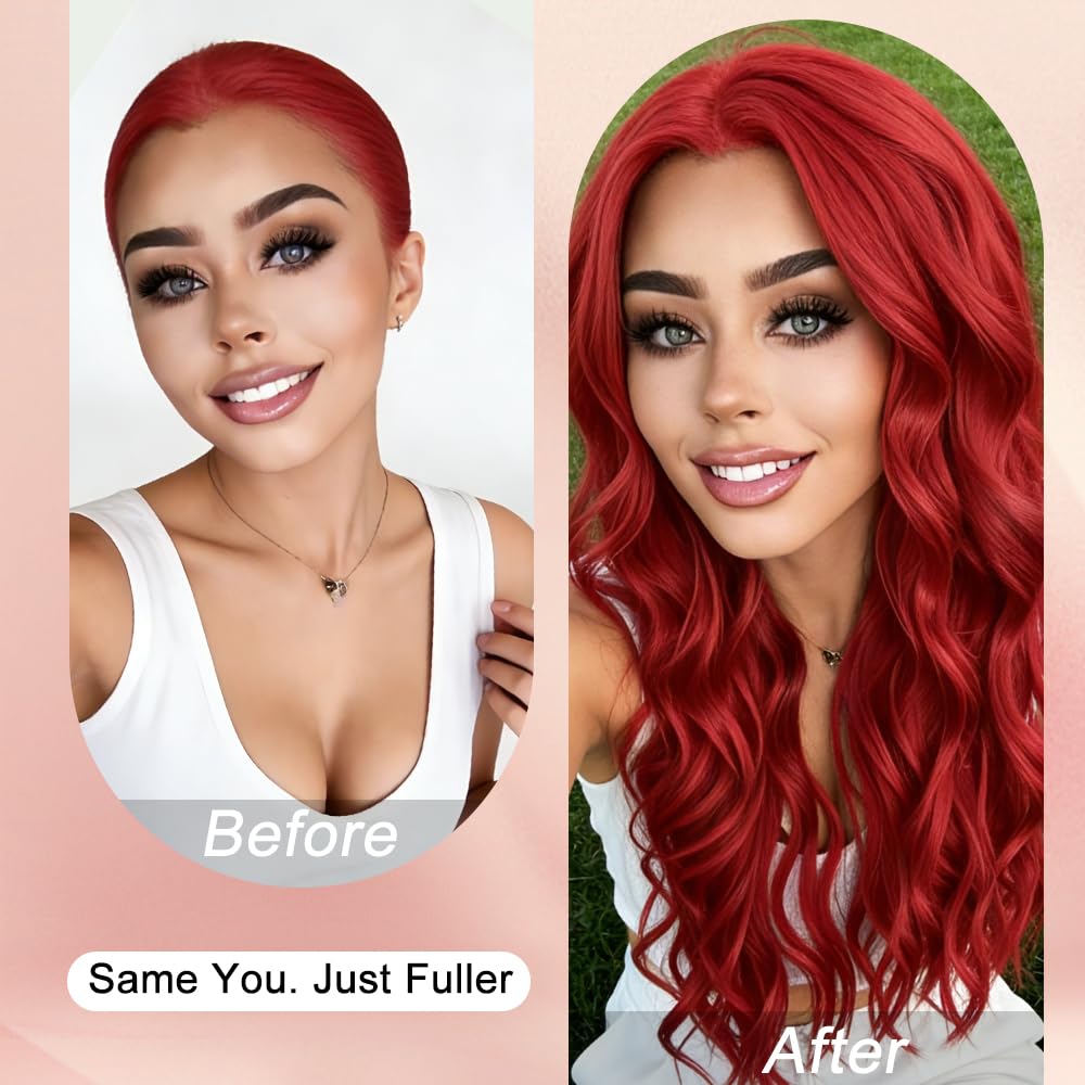 HMHIFI Long Red Wig for Women 26Inch Wavy Curly Wigs Synthetic Heat Resistant Hair Replacement Wig for Daily Party Halloween Costume