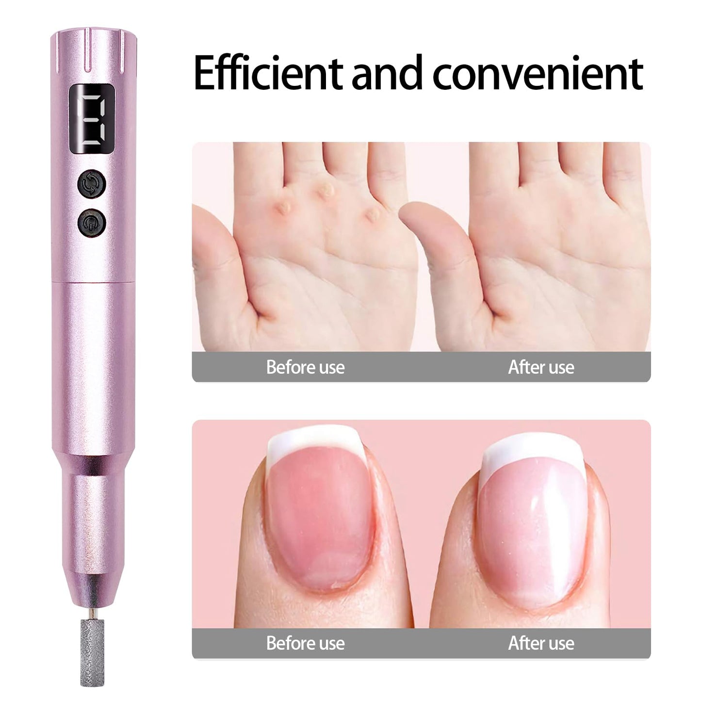 Nail Drill Kit Electric Rechargeable Set Cordless Nail Art Grinding Machine Compact Professional Nail File for Gel Manicure Pedicure Polishing Tool Household,Nail Removal Machine (Metallic Pink)