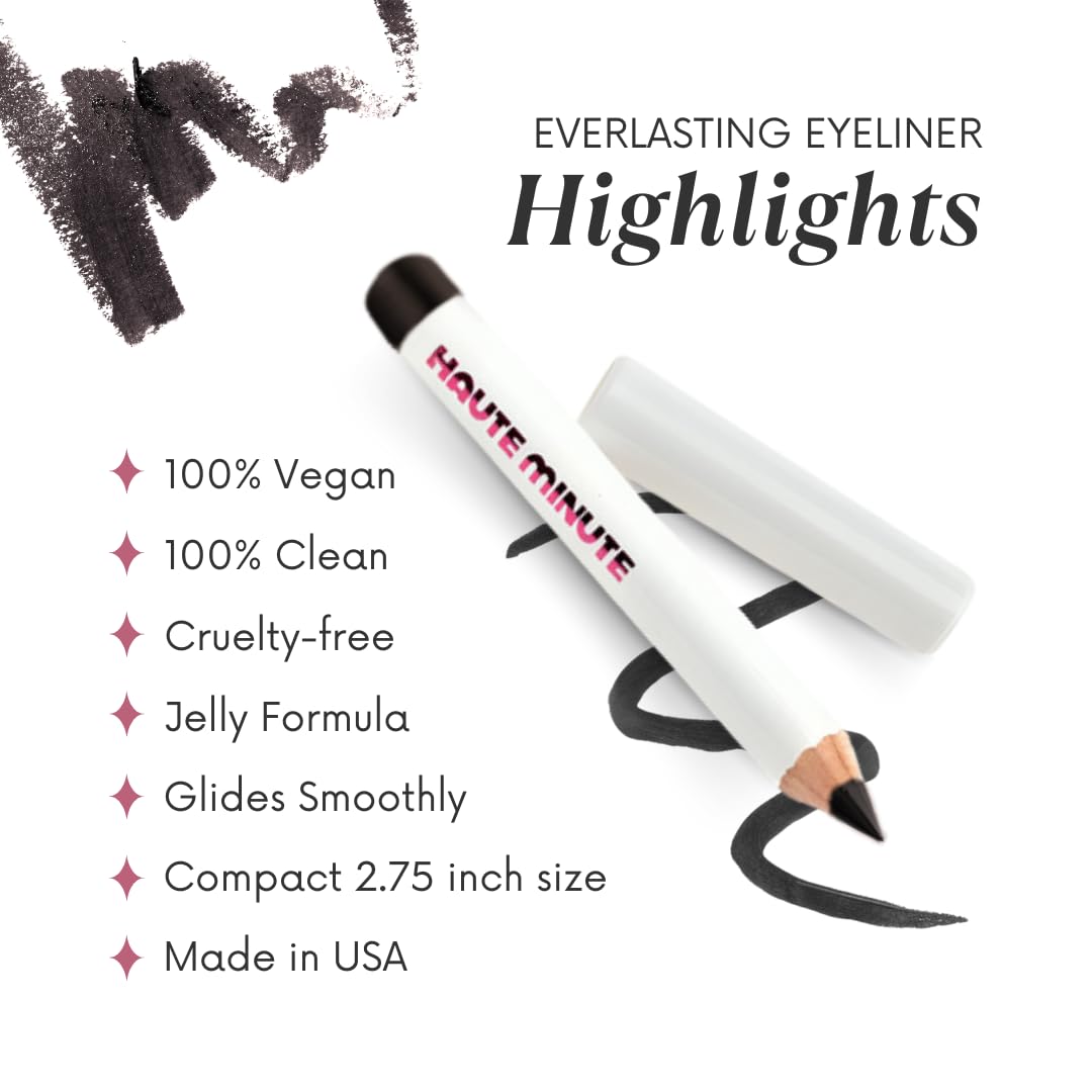 Haute Minute Makeup Mini Everlasting Eyeliner, Smooth Glides Eyeliner Pencil, Longwearing Eye Makeup, Vegan - Black