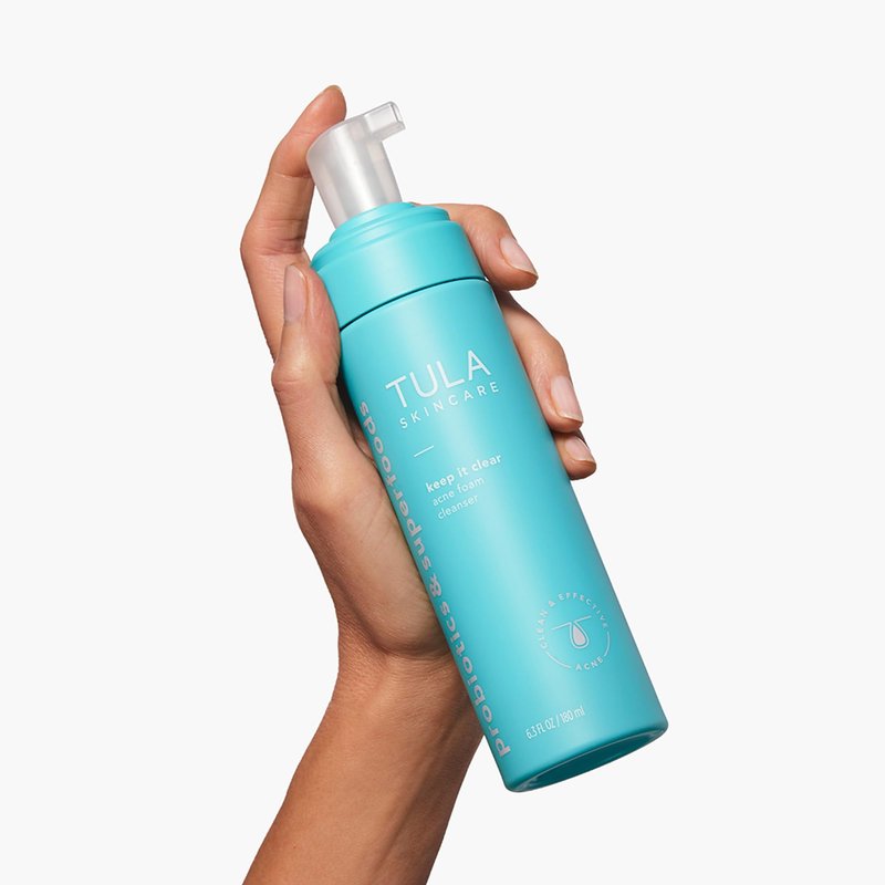 TULA Skin Care Keep It Clear - Acne Foam Cleanser, Contains Salicylic & Azelaic Acid & prebiotics, Clears & Soothes Acne, Brightens Past Blemish Marks, 6.3 fl oz.