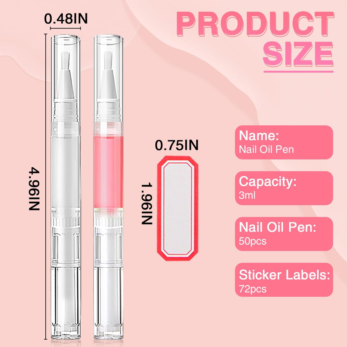 Nail Oil Pen 25Pcs 3ml Empty Transparent Twist Pens Cuticle Oil Pen with Brush Tip for Nail Oil, Liquid Foundation, Eyelash Growth Liquid Tube, Empty Cuticle Oil Dispenser + 48pcs Label