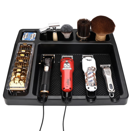 Stylist Tool Box Organizer,Clipper Professional Station Salon Clippers Portable Notches with Scissors Storage Case Organizer Tray Tools Hair for Barber Keeper Trimmer Holder (Black Type B)